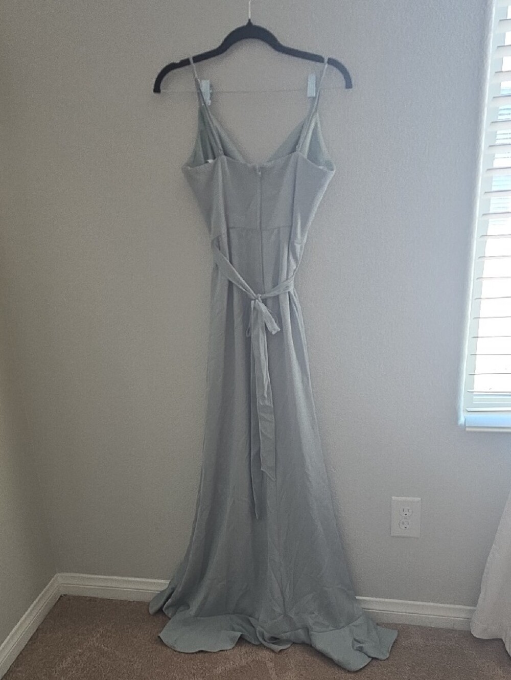 Light Green Ruffle Maxi Slip Dress - Picture 4 of 6
